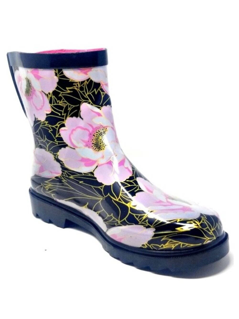 Women's Rubber Ankle Rain Boots, RB-3159, Rose Gold, Size 9